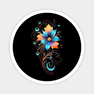 Blue and Gold Flower with Gems Magnet